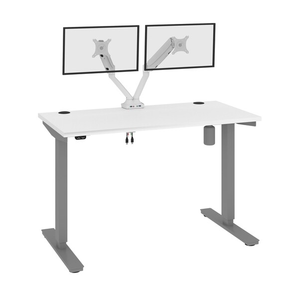 Bestar Upstand 48W x 24D Standing Desk with Dual Monitor Arm in white